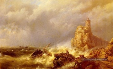 Un naufrage dans les mers orageuses Hermanus Snr Koekkoek paysage marin bateau Peinture à l'huile